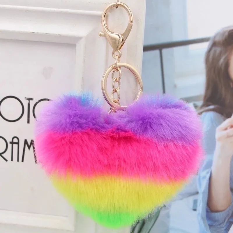 1 Piece Sweet Heart Shape Imitate Rex Rabbit Fur Plating Bag Pendant Keychain