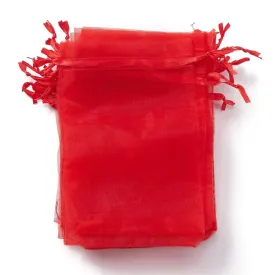100 pc Organza Gift Bags with Drawstring, Jewelry Pouches, Wedding Party Christmas Favor Gift Bags, Red, 15x10cm