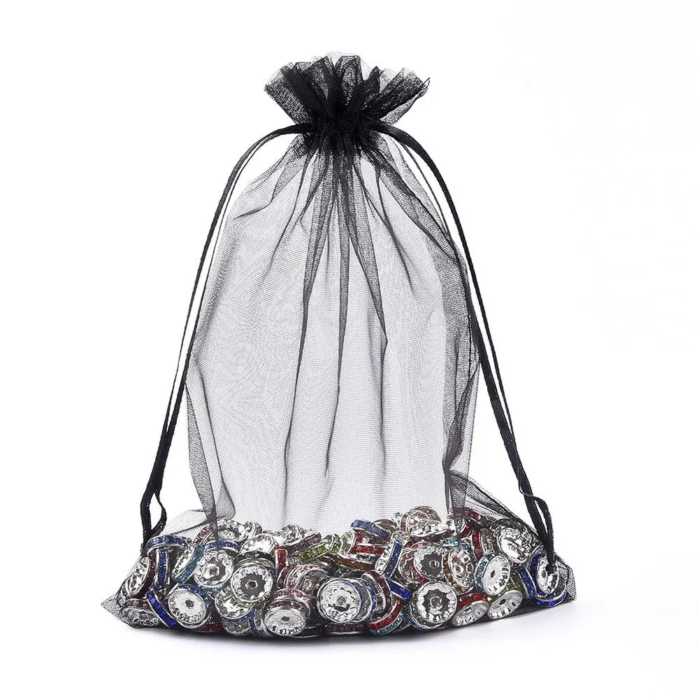 100 pc Organza Gift Bags with Drawstring, Jewelry Pouches, Wedding Party Christmas Favor Gift Bags, Red, 20x15cm