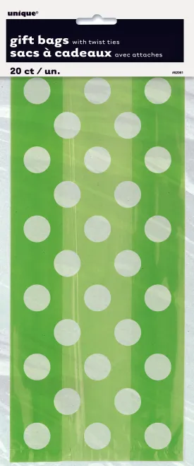20 Pack Lime Green Dots Cello Bags - 12.5cm W x 28cm H