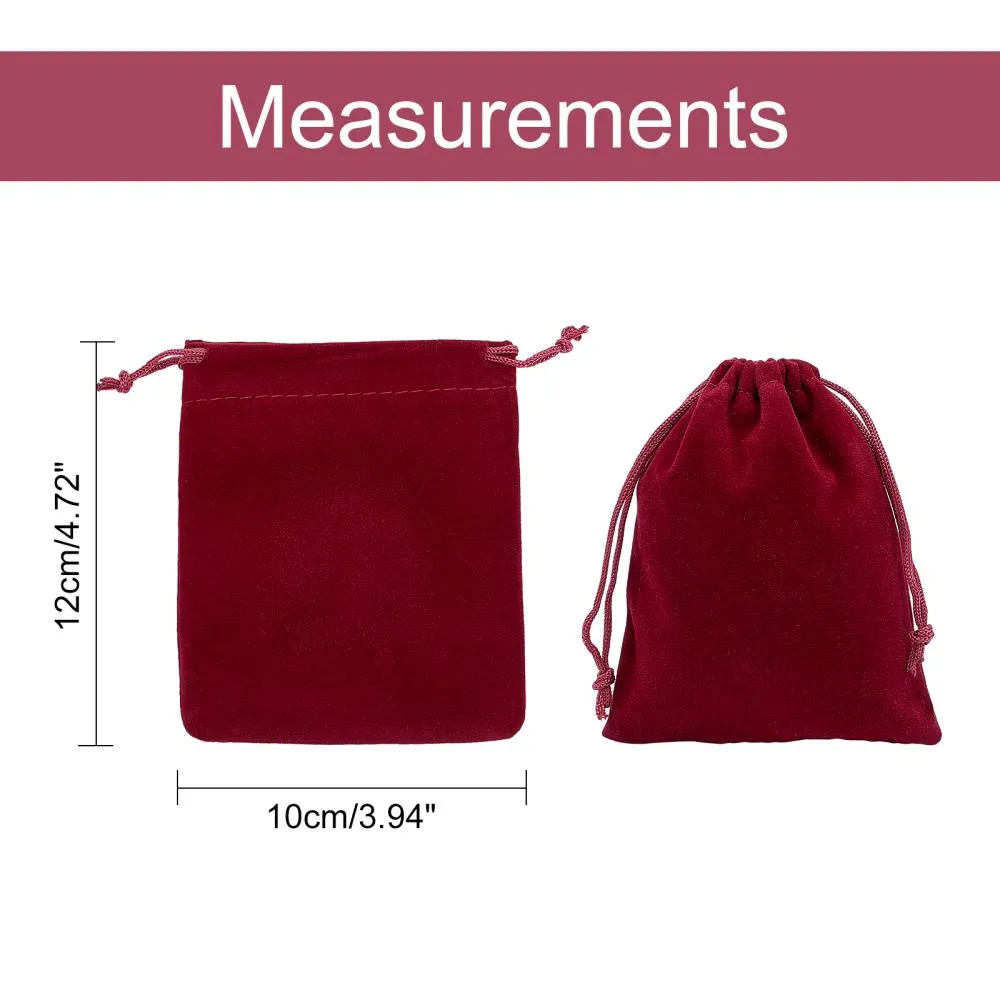 30 pc Rectangle Velvet Pouches, Candy Gift Bags Christmas Party Wedding Favors Bags, Dark Red, 12x10cm