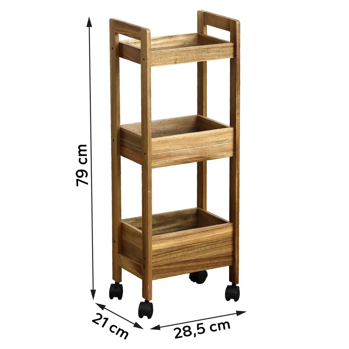 Acacia/MDF Furniture On Wheels With 3 Shelves - Acacia