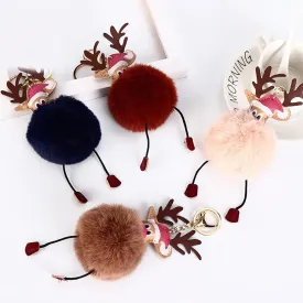 Adorable Christmas Reindeer Pompom Keychains