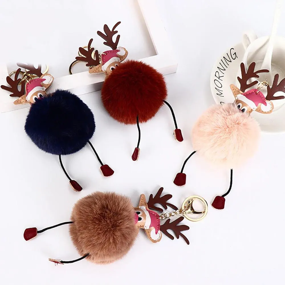 Adorable Christmas Reindeer Pompom Keychains