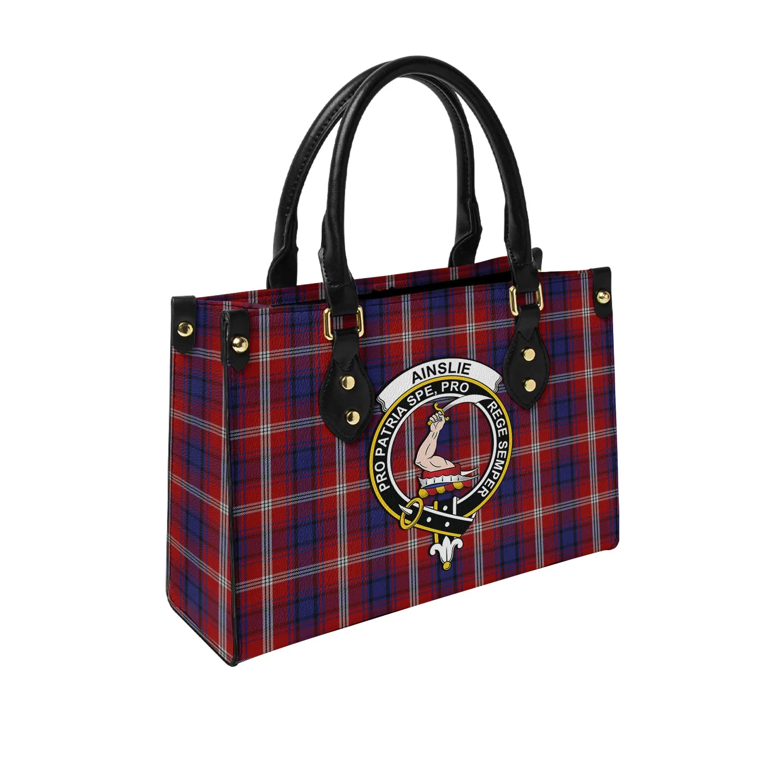 Ainslie Tartan Leather Bag with Family Crest