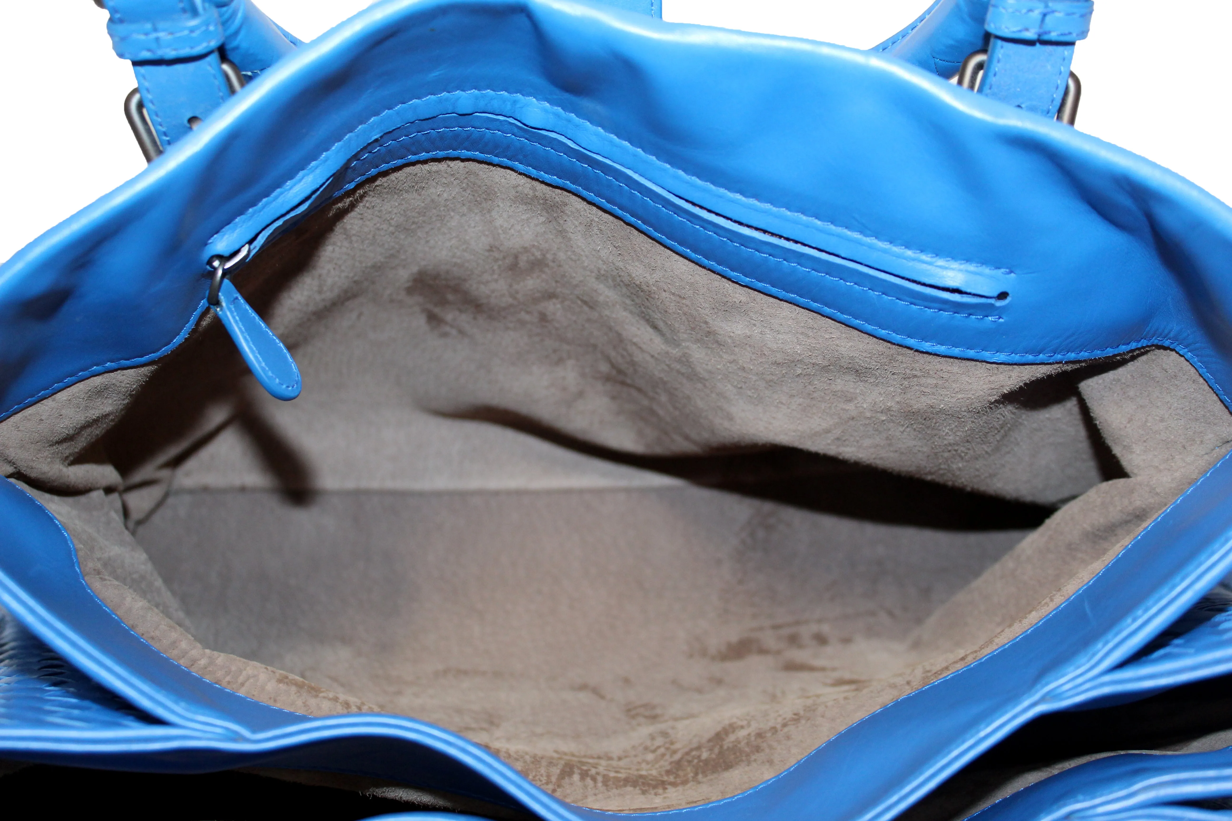 Authentic Bottega Veneta Blue Intrecciato Woven Leather Large Roma Tote
