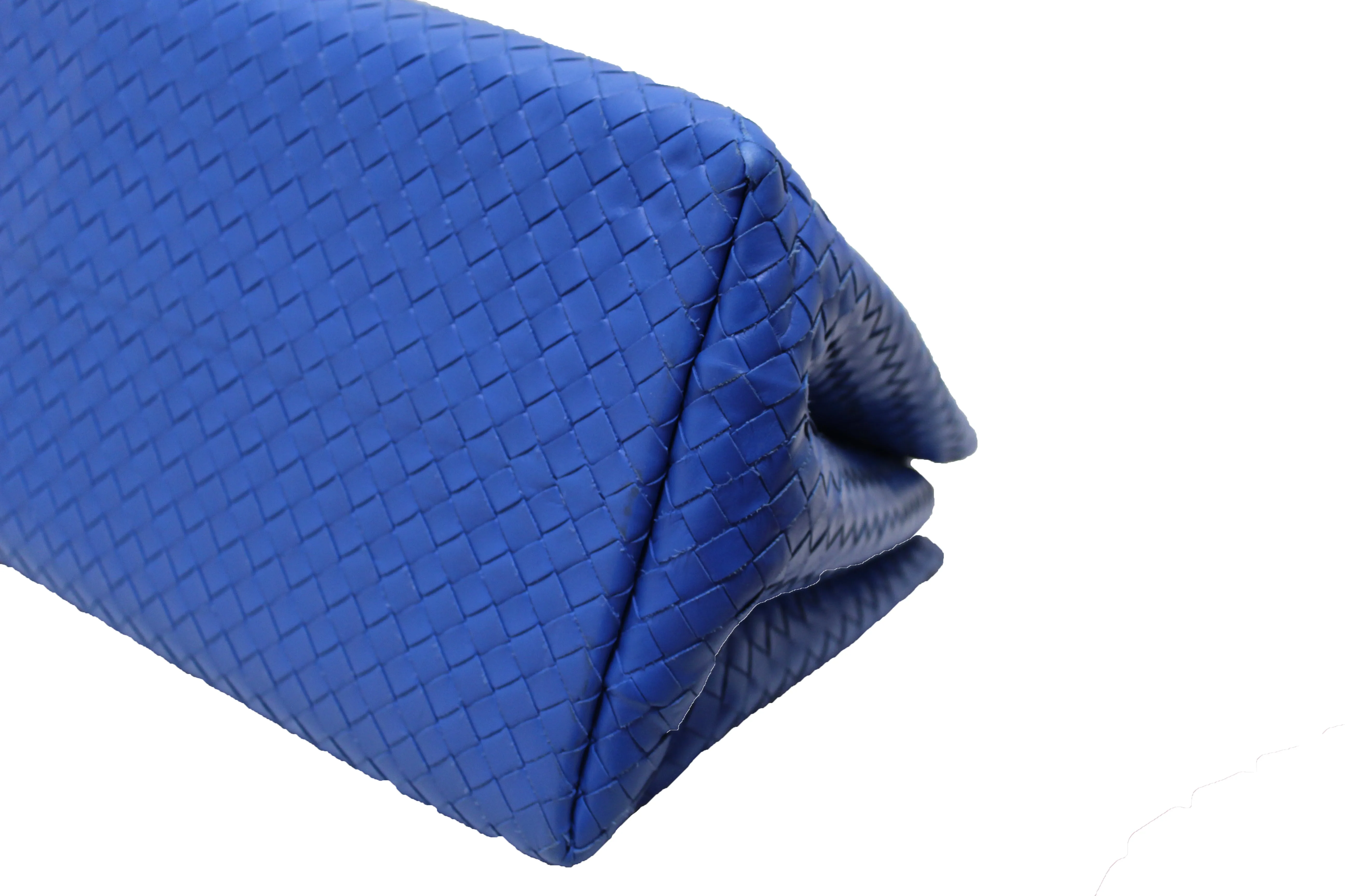 Authentic Bottega Veneta Blue Intrecciato Woven Leather Large Roma Tote