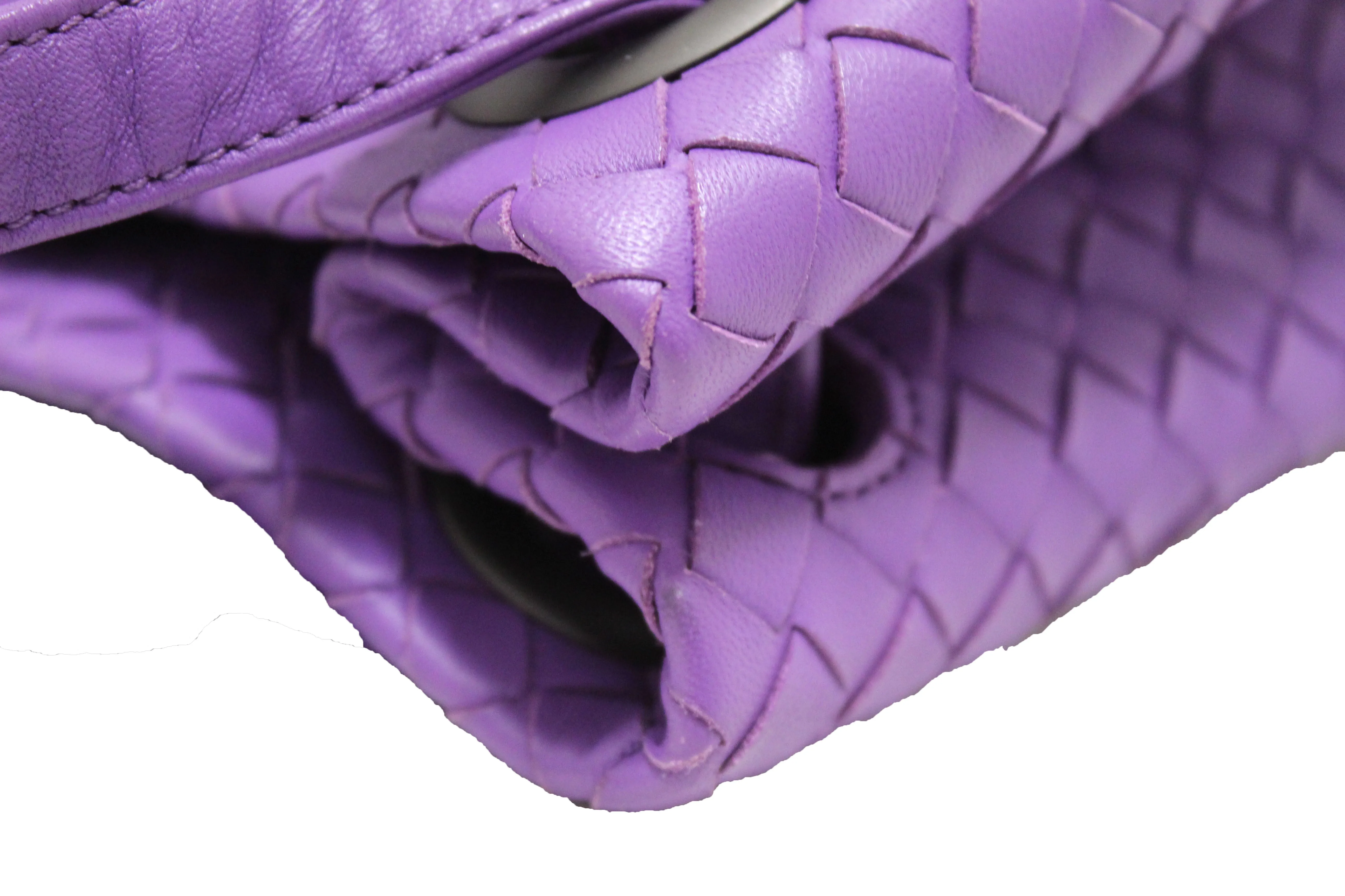 Authentic Bottega Veneta Purple Intrecciato Woven Nappa Leather Bella Tote Bag
