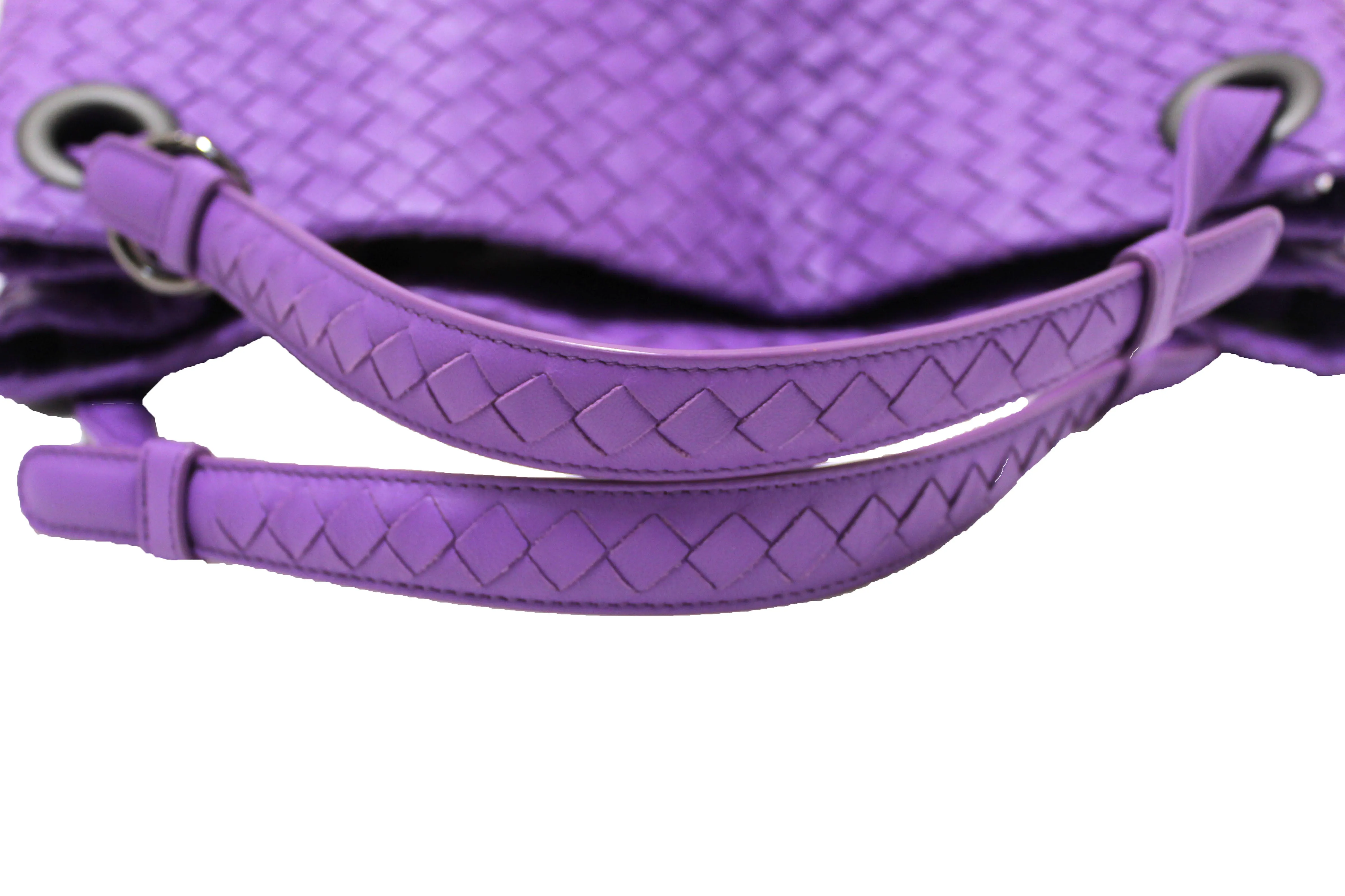 Authentic Bottega Veneta Purple Intrecciato Woven Nappa Leather Bella Tote Bag