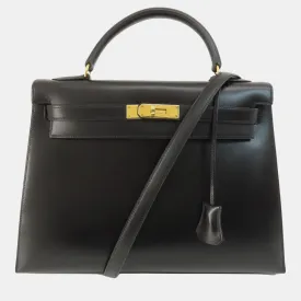 Black Box Calf Leather Kelly 32 Handbag