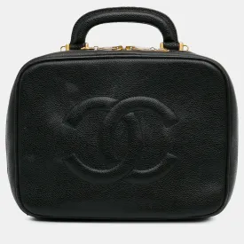 Black Caviar Leather Vanity Case Bag