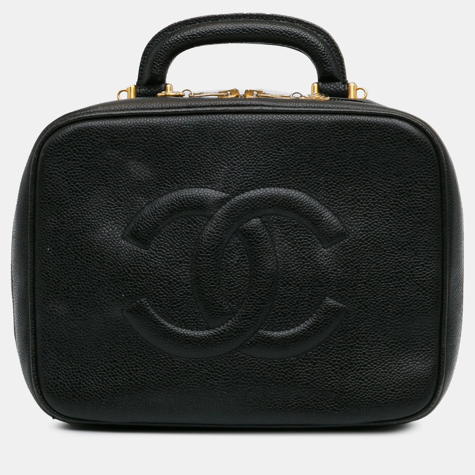 Black Caviar Leather Vanity Case Bag