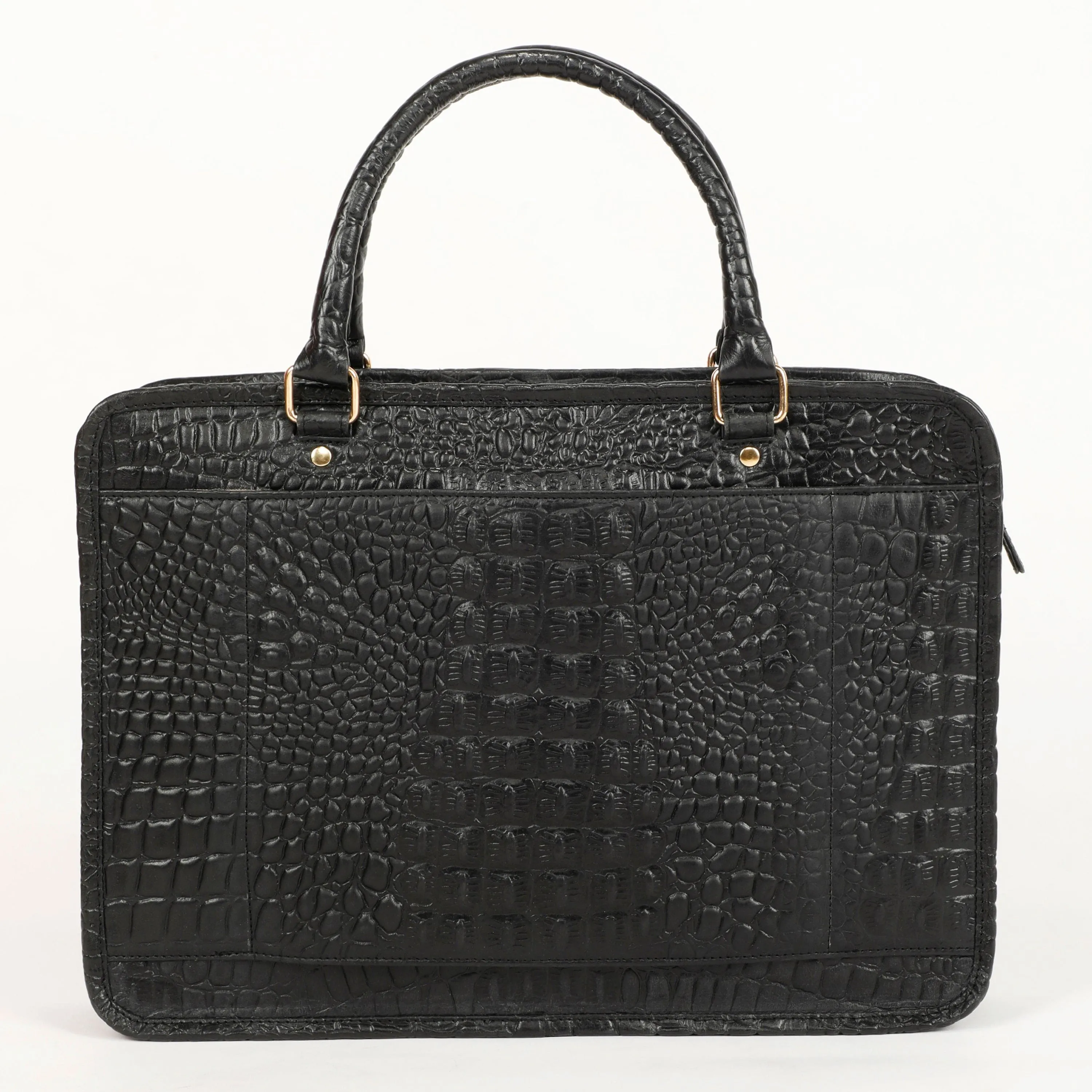 BLACK CROCO PATTERN LEATHER LAPTOP BAG