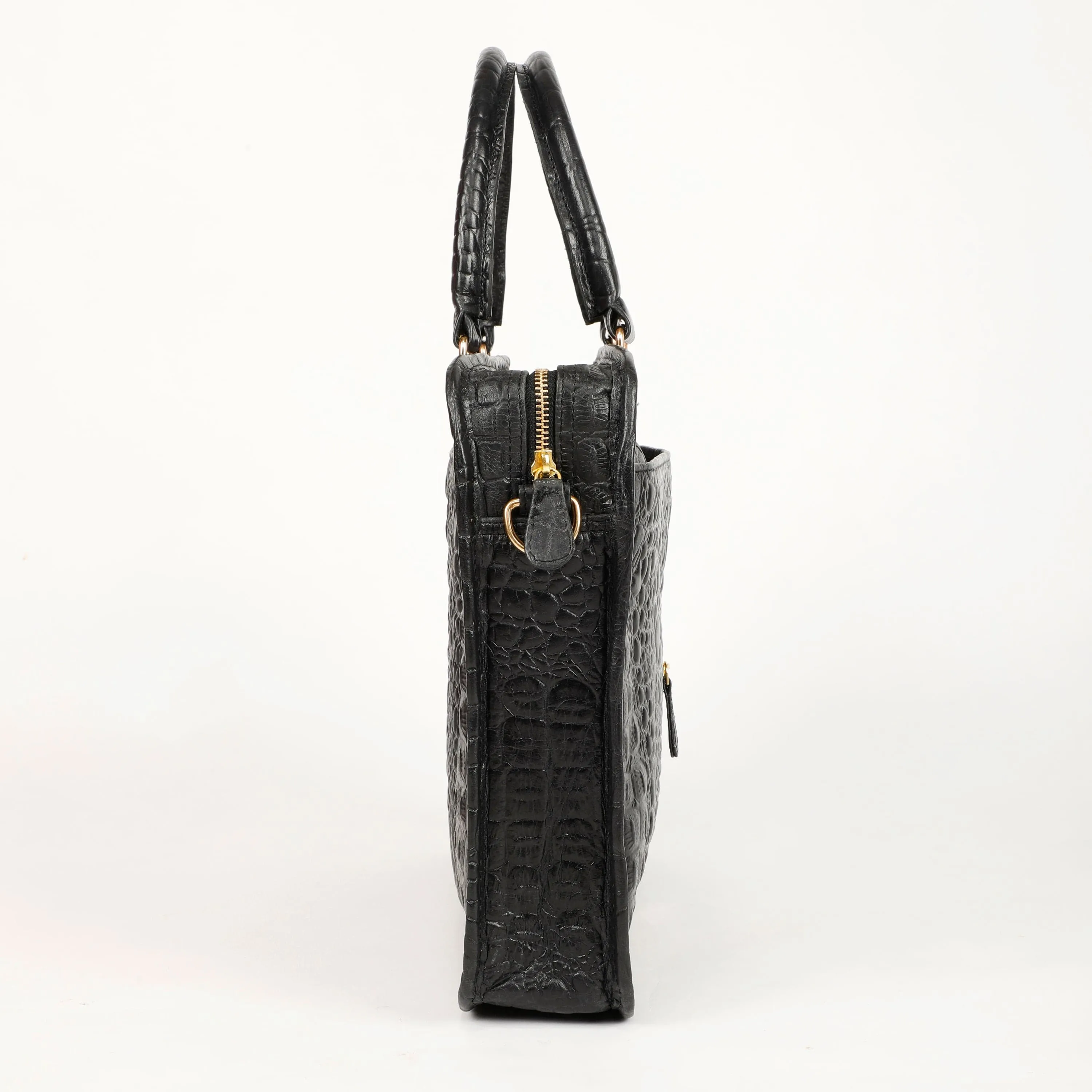 BLACK CROCO PATTERN LEATHER LAPTOP BAG