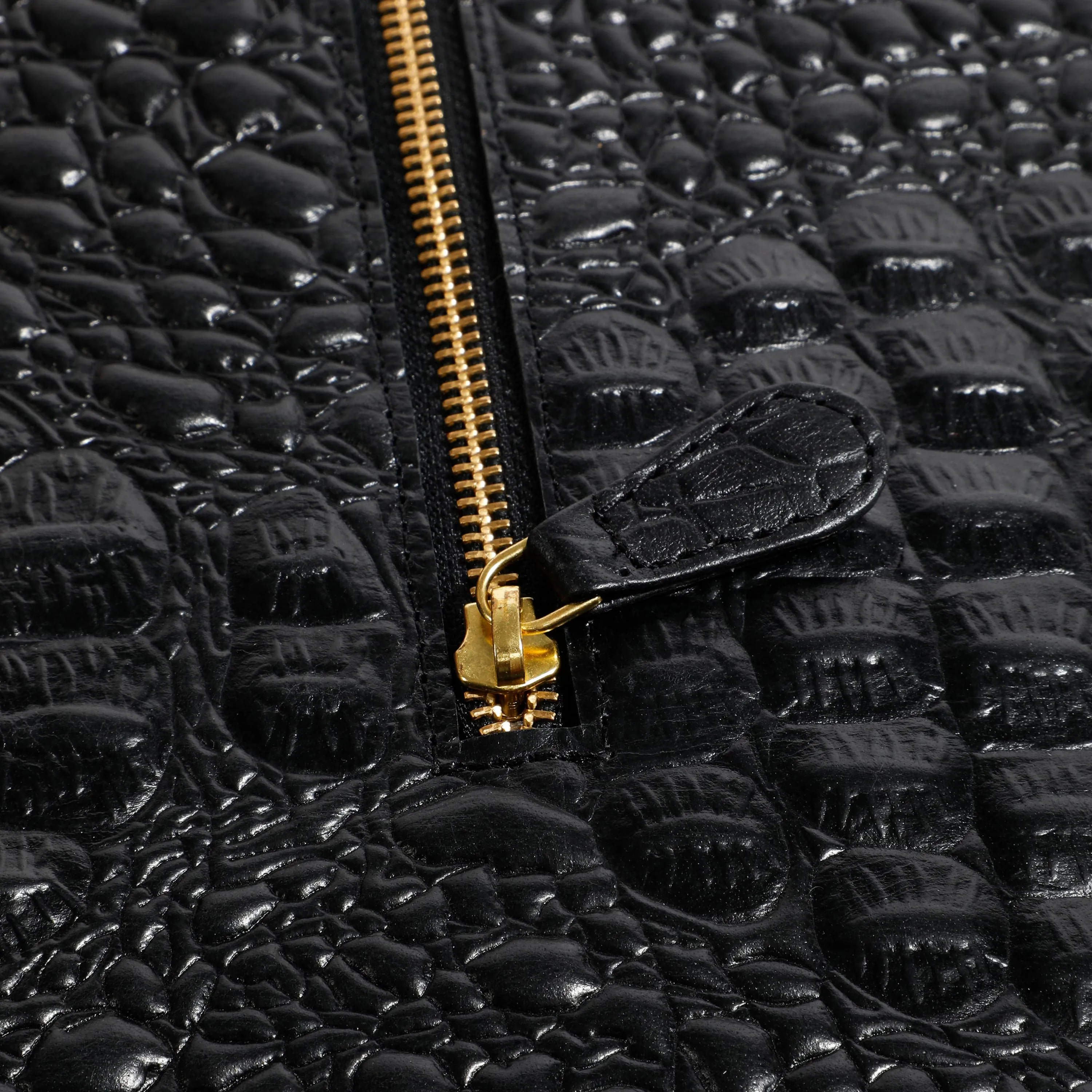 BLACK CROCO PATTERN LEATHER LAPTOP BAG
