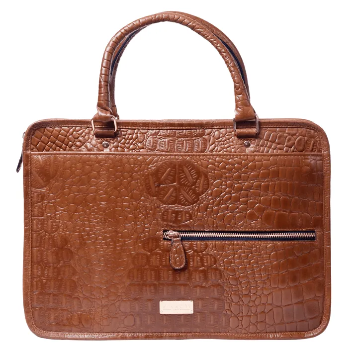 BLACK CROCO PATTERN LEATHER LAPTOP BAG