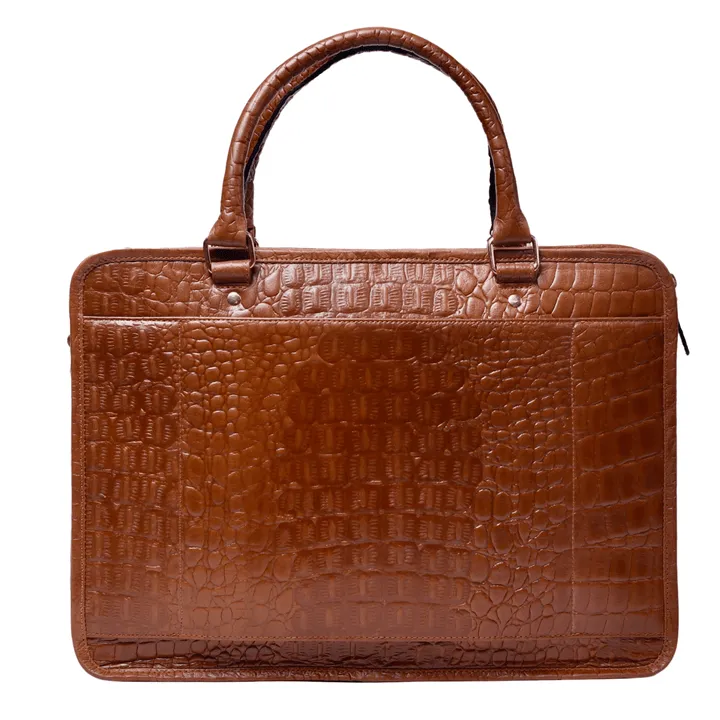 BLACK CROCO PATTERN LEATHER LAPTOP BAG
