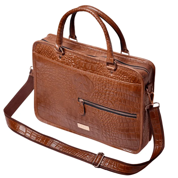 BLACK CROCO PATTERN LEATHER LAPTOP BAG