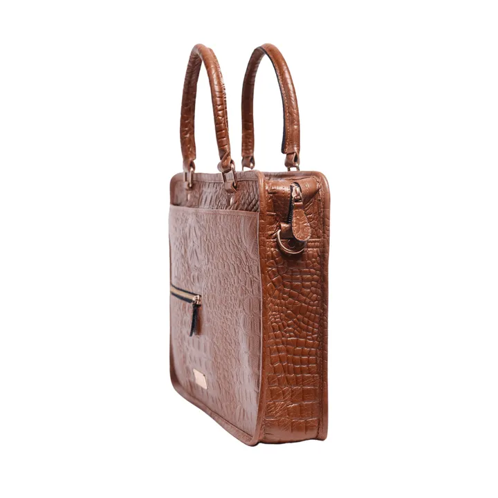 BLACK CROCO PATTERN LEATHER LAPTOP BAG