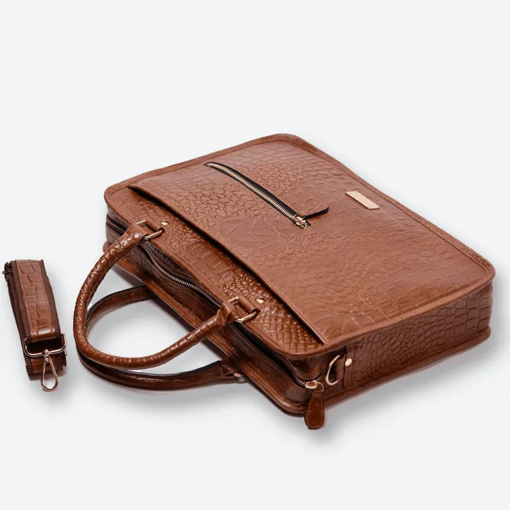 BLACK CROCO PATTERN LEATHER LAPTOP BAG