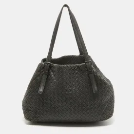 Black Intrecciato Leather Cesta Tote