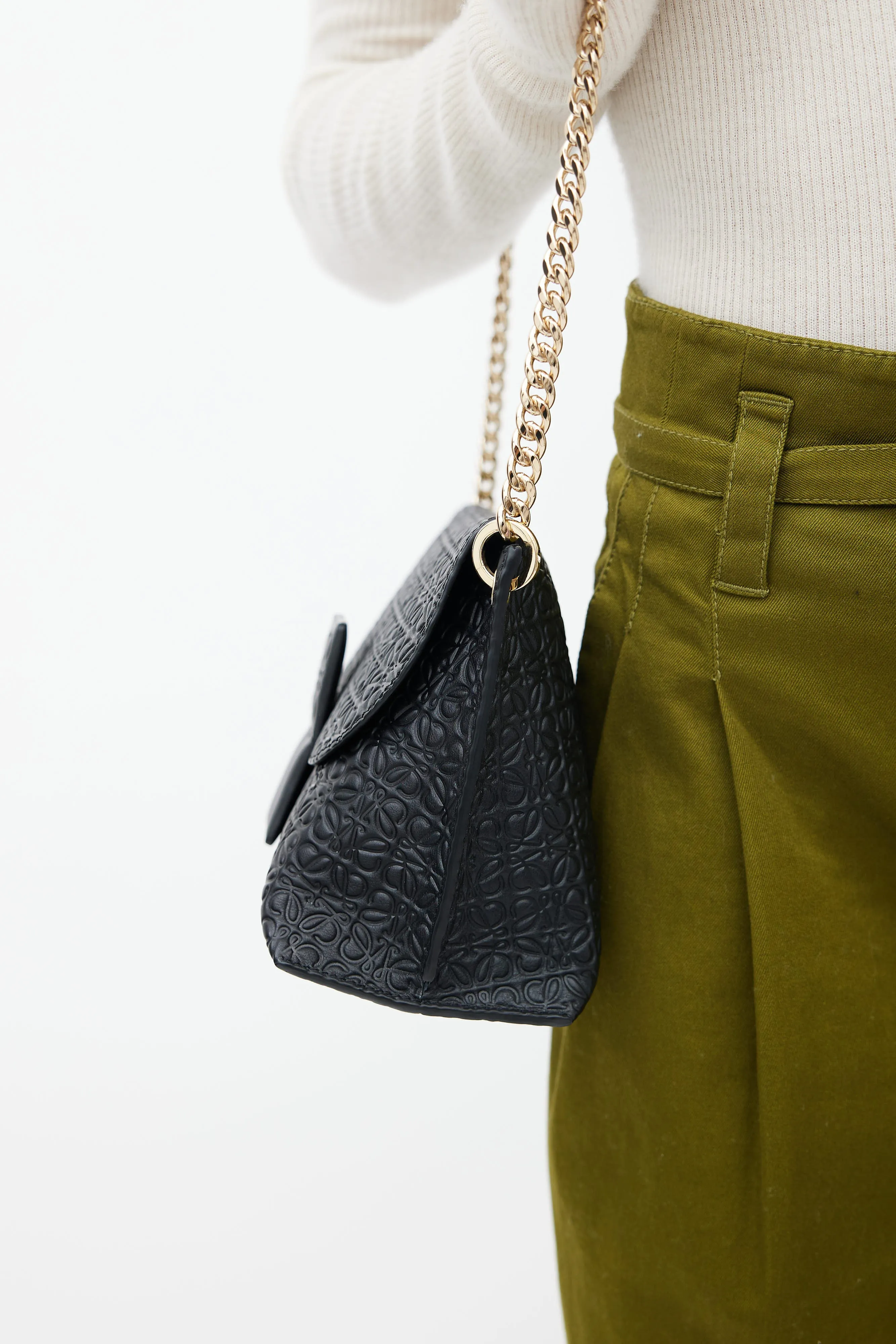 Black Leather Avenue Anagram Embossed Bag