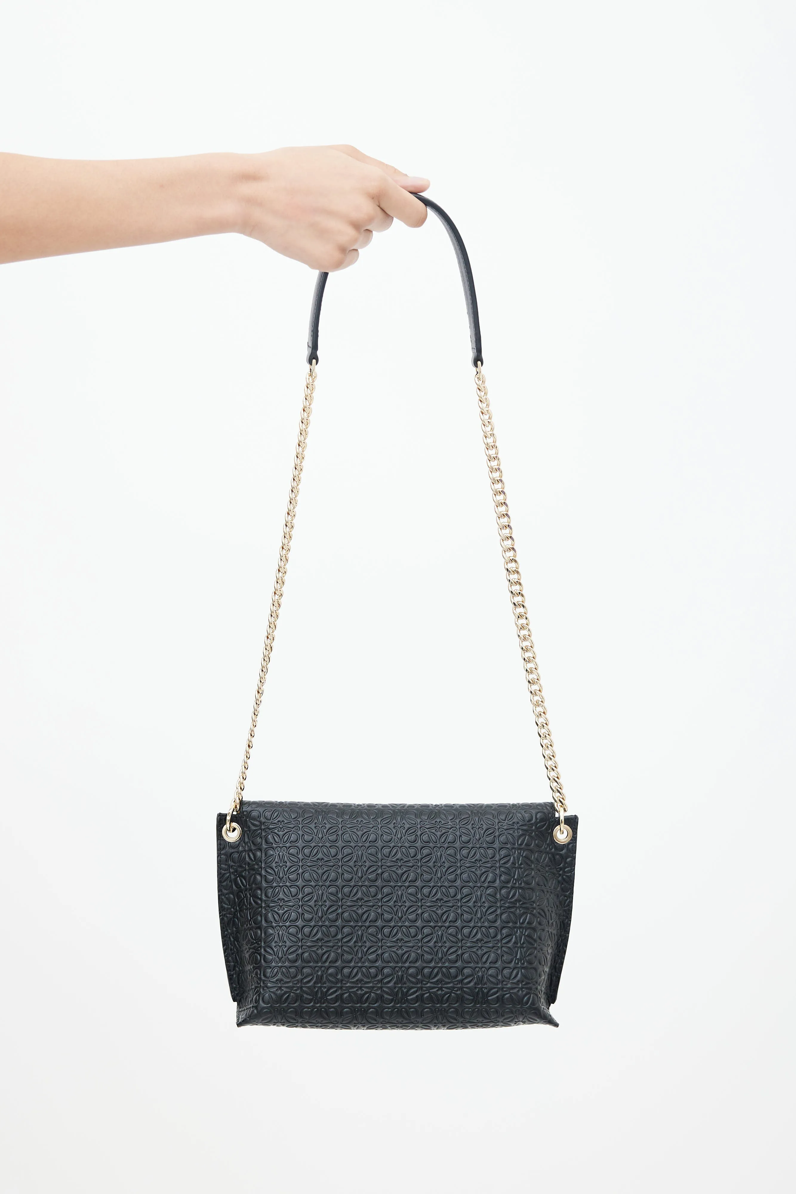 Black Leather Avenue Anagram Embossed Bag