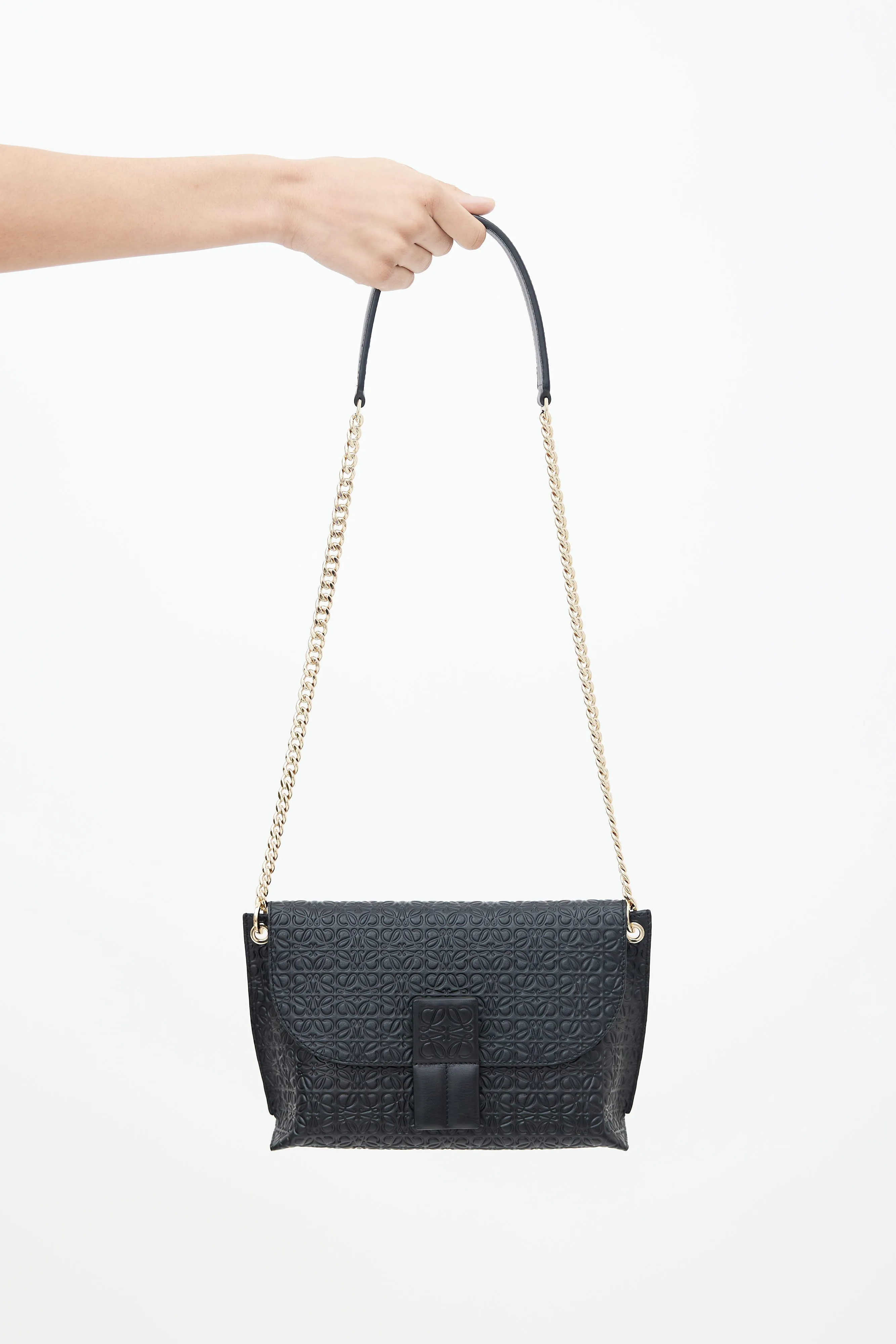 Black Leather Avenue Anagram Embossed Bag