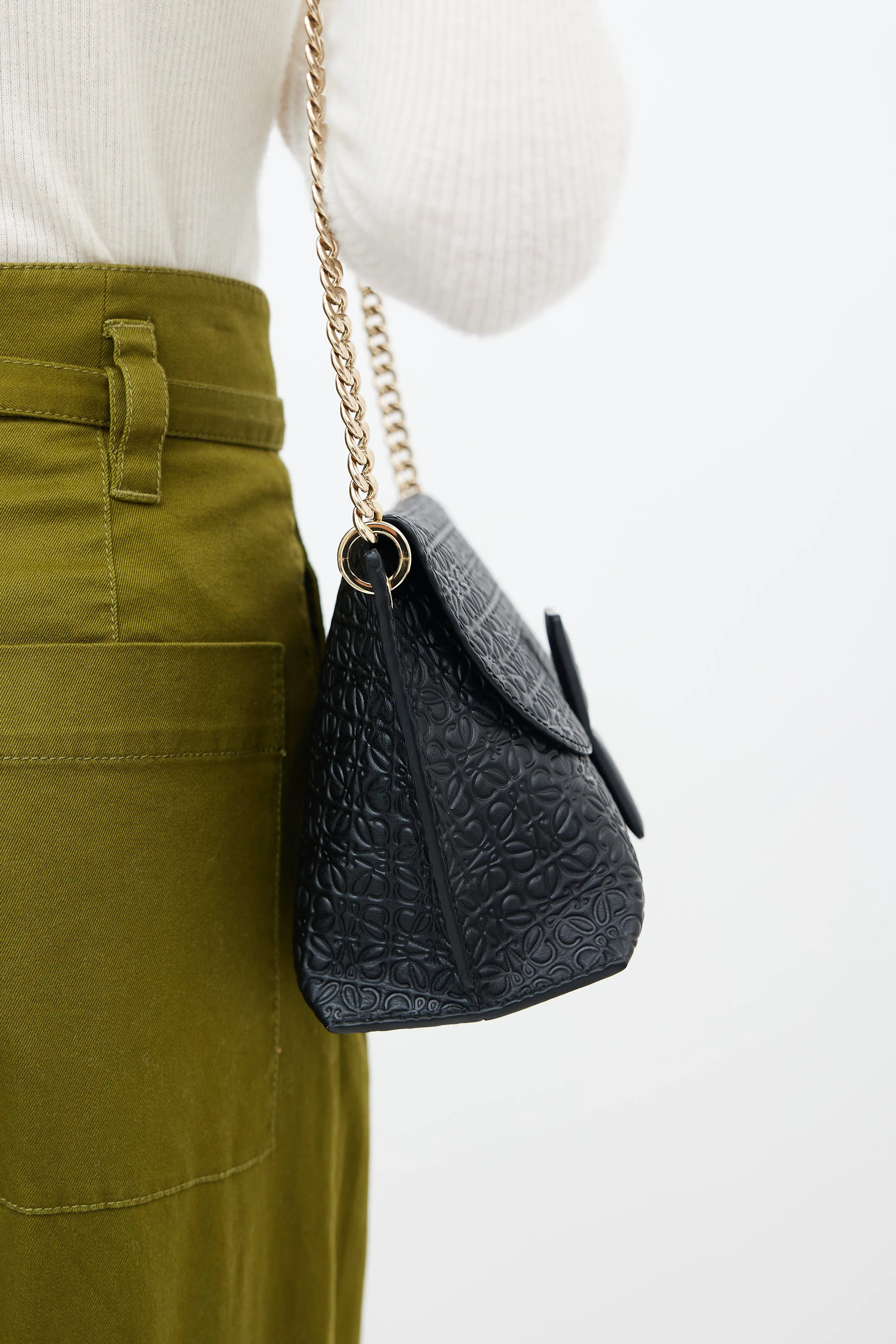 Black Leather Avenue Anagram Embossed Bag