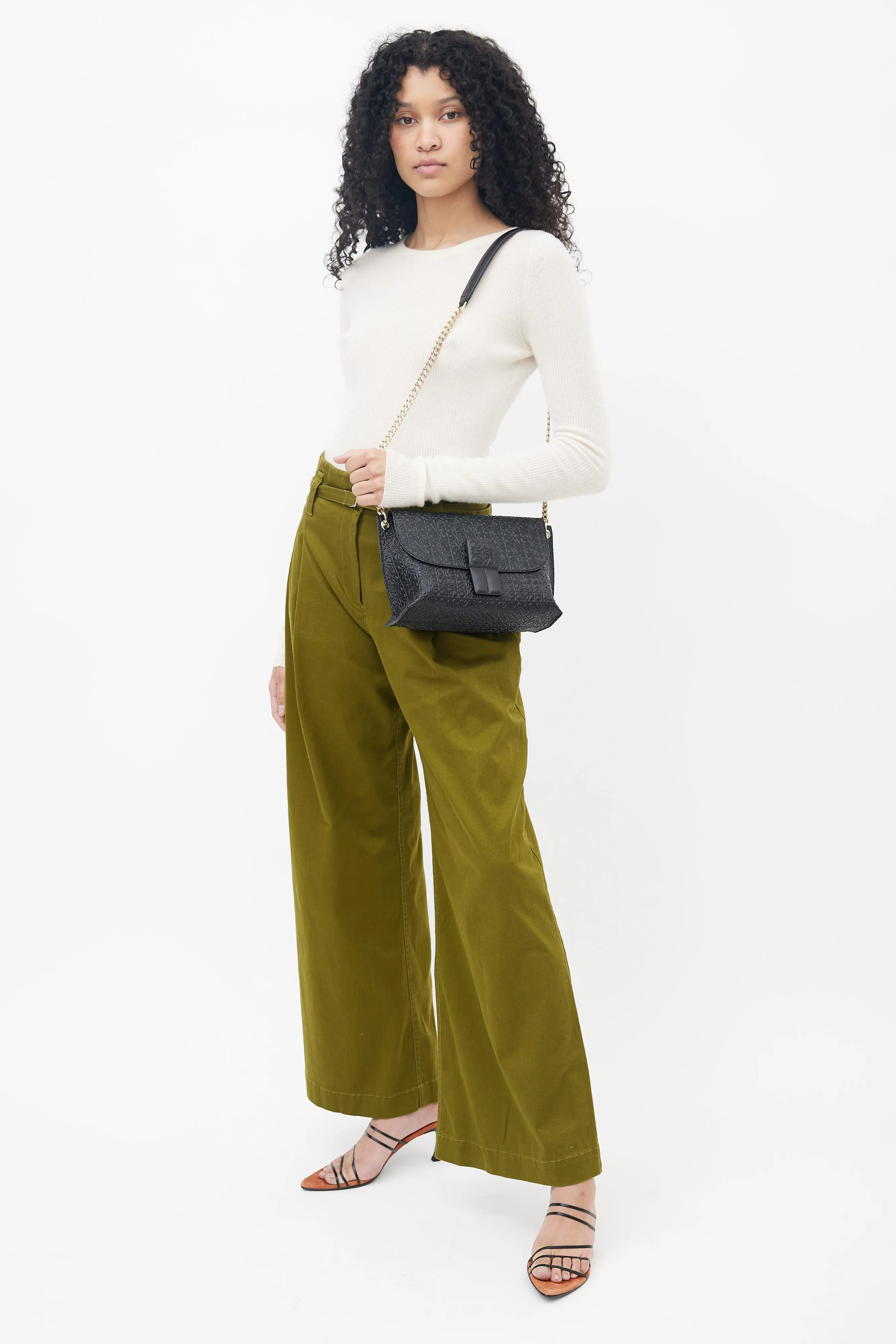 Black Leather Avenue Anagram Embossed Bag