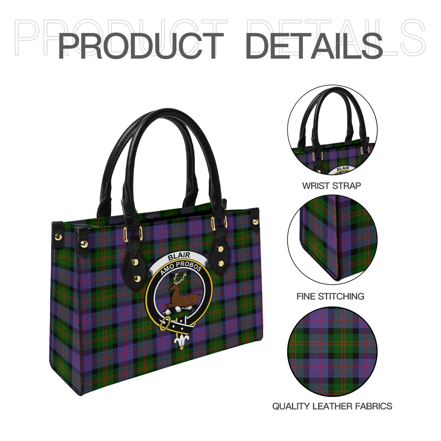 Blair Modern Tartan Leather Bag with Family Crest