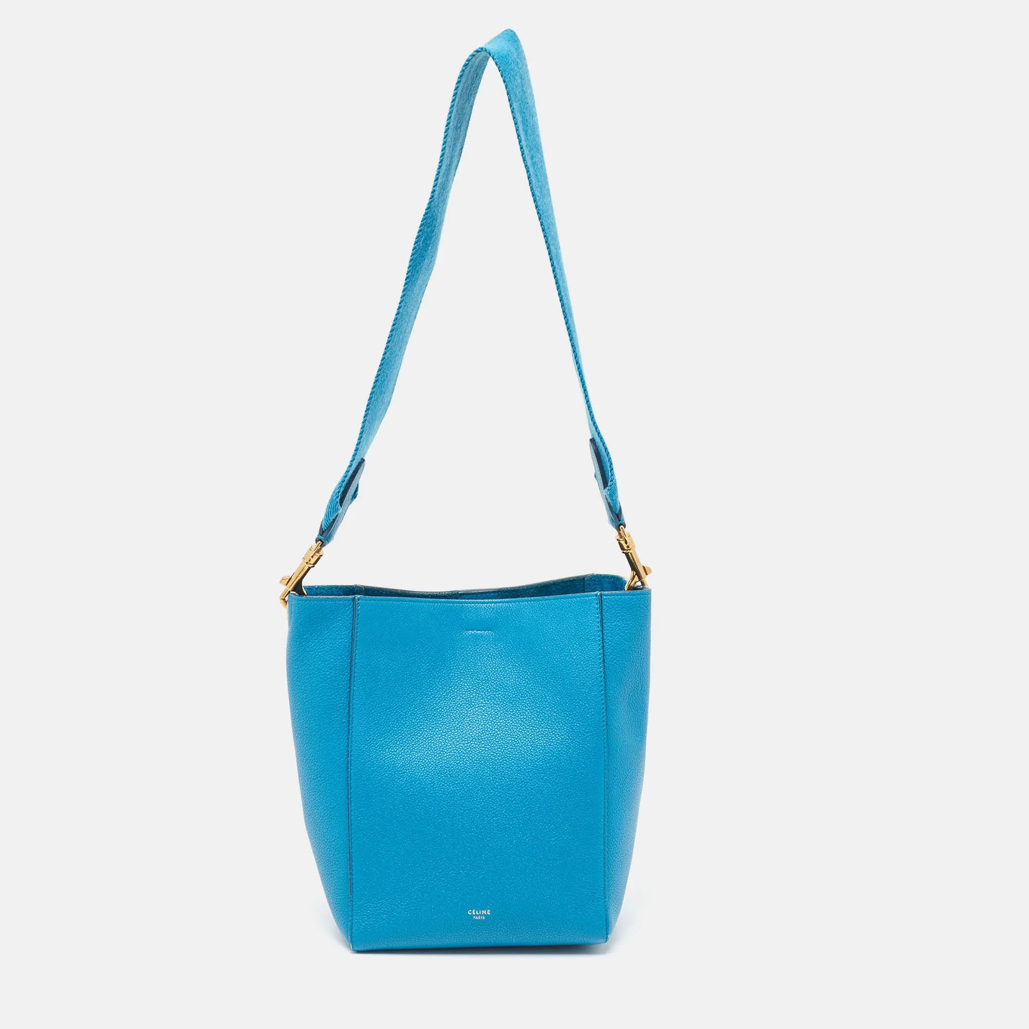 Blue Leather Small Sangle Bucket Bag