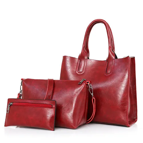 Bonsacchic 3pcs Leather Bags Handbags Women Famous Brand Shoulder Bag Female Casual Tote Women Messenger Bag Set Bolsas Feminina