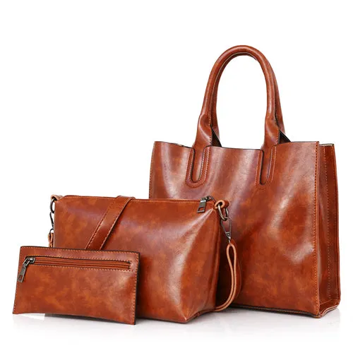 Bonsacchic 3pcs Leather Bags Handbags Women Famous Brand Shoulder Bag Female Casual Tote Women Messenger Bag Set Bolsas Feminina