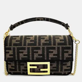 Brown Fabric Zucca Baguette Mini Top Handle Bag