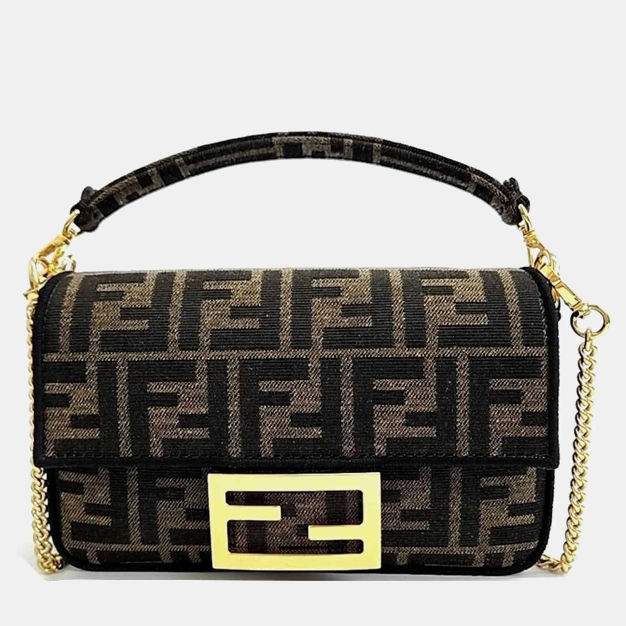 Brown Fabric Zucca Baguette Mini Top Handle Bag