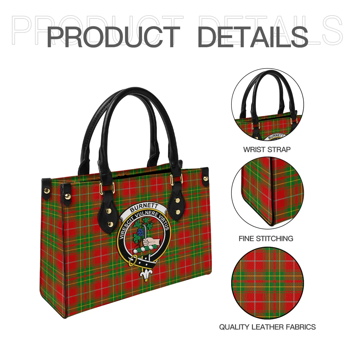 Burnett Tartan Leather Bag with Family Crest