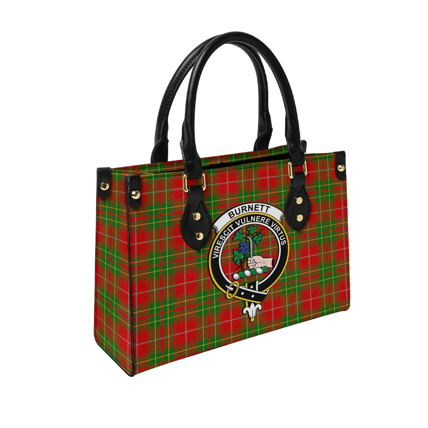 Burnett Tartan Leather Bag with Family Crest