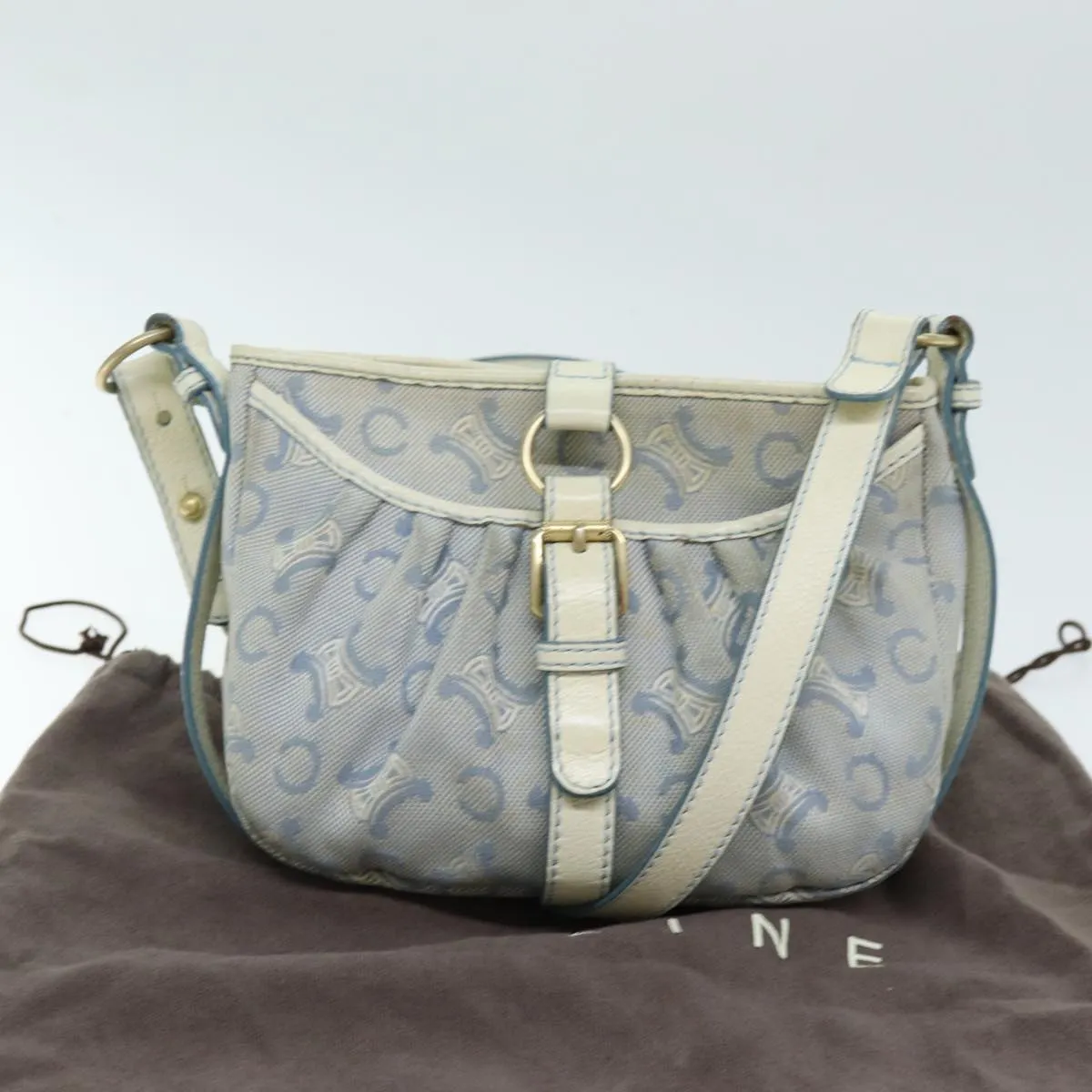 CELINE C Macadam Canvas Shoulder Bag Blue Auth bs14297
