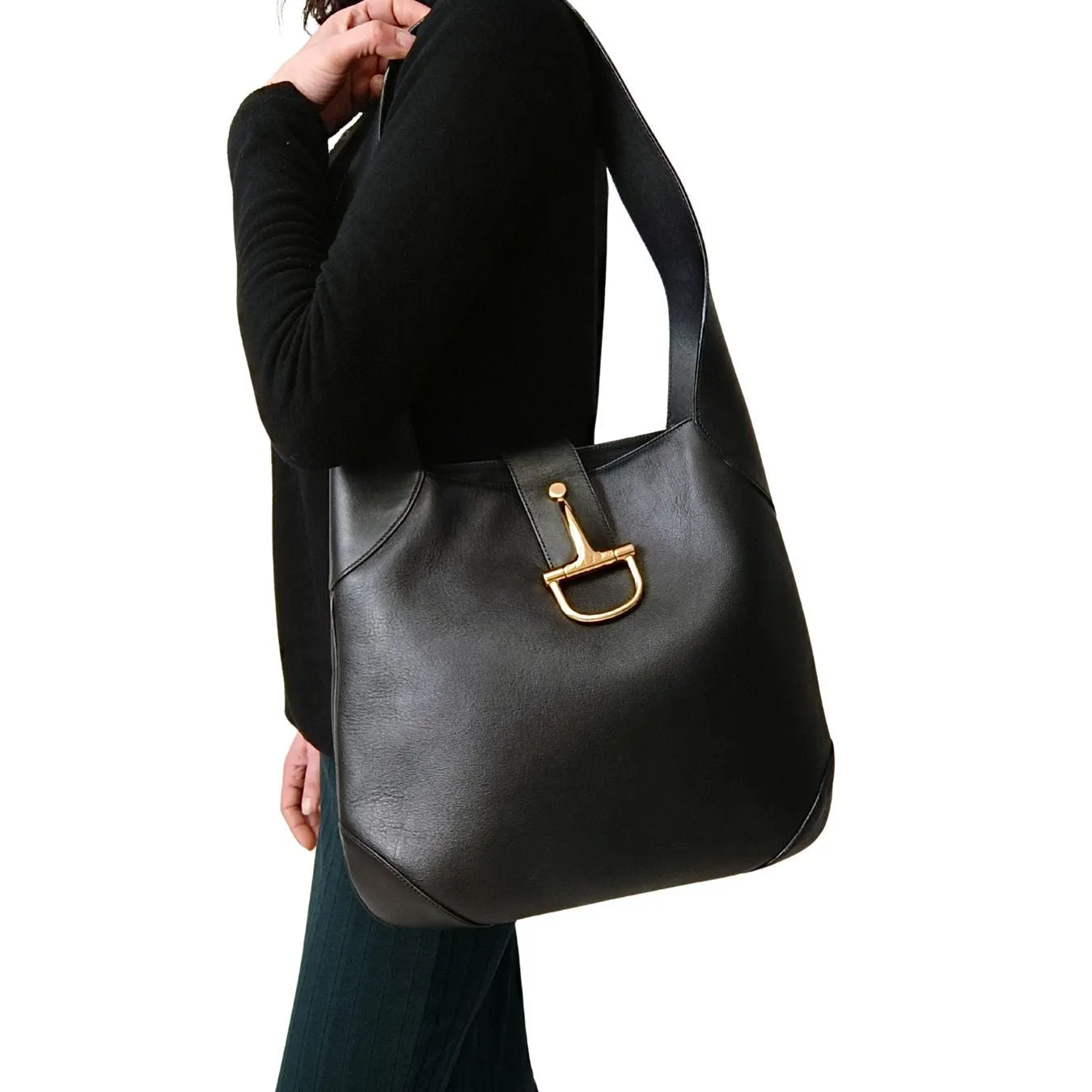 CELINE Celine Celine vintage black leather shoulder bag