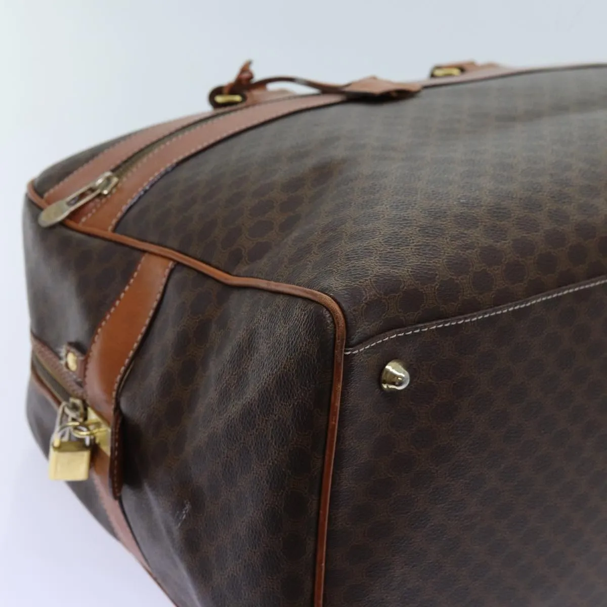 CELINE Macadam Canvas Boston Bag 2way Brown Auth yk11378