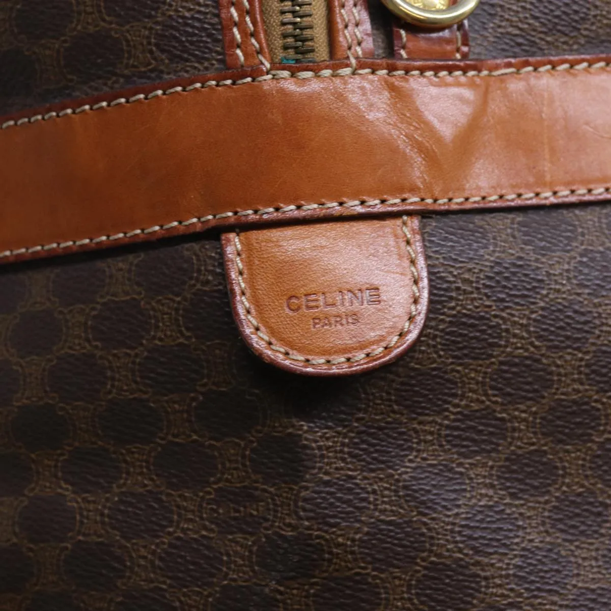 CELINE Macadam Canvas Boston Bag 2way Brown Auth yk11378