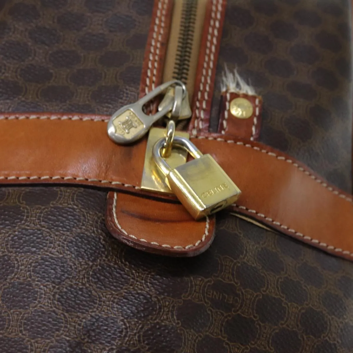 CELINE Macadam Canvas Boston Bag 2way Brown Auth yk11378