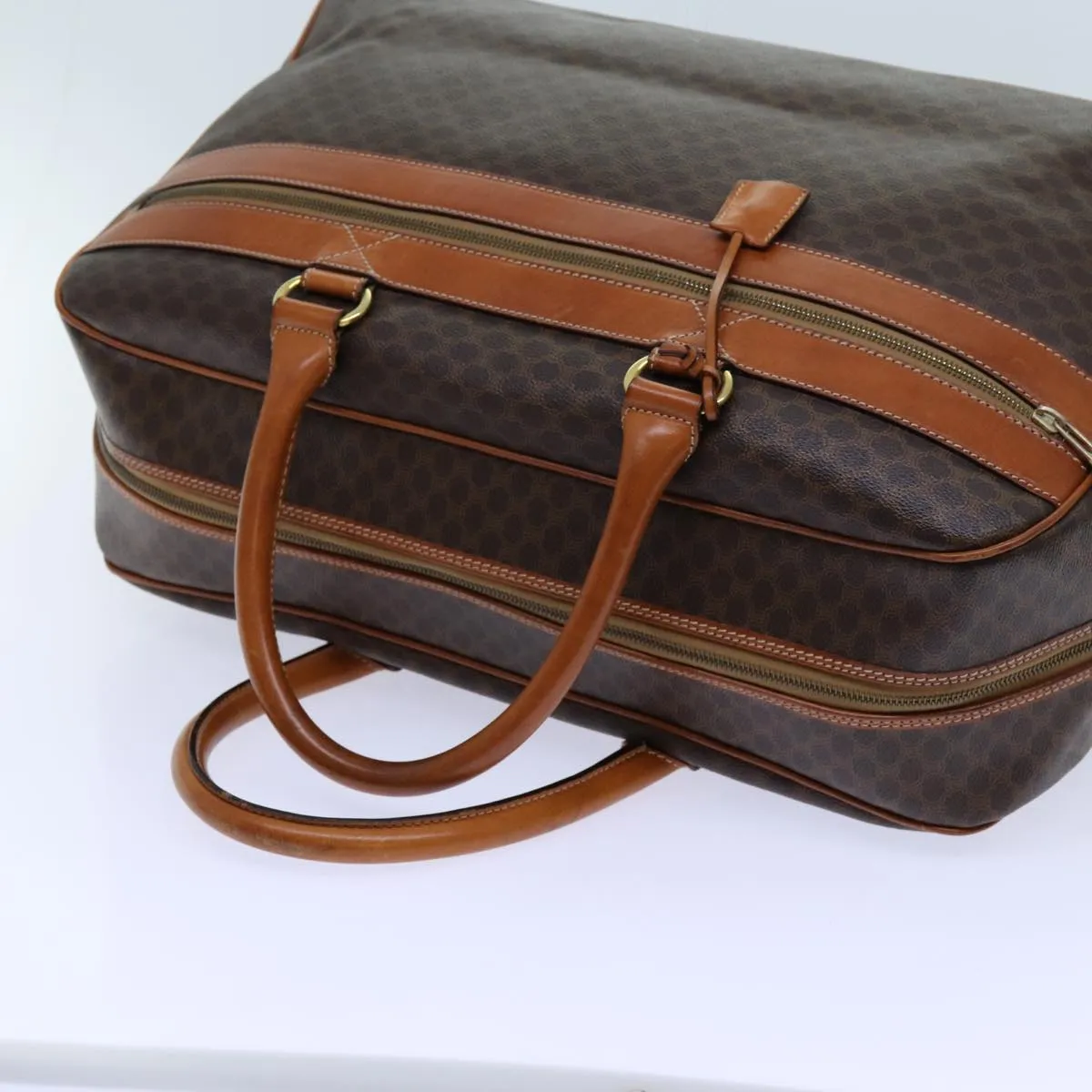 CELINE Macadam Canvas Boston Bag 2way Brown Auth yk11378