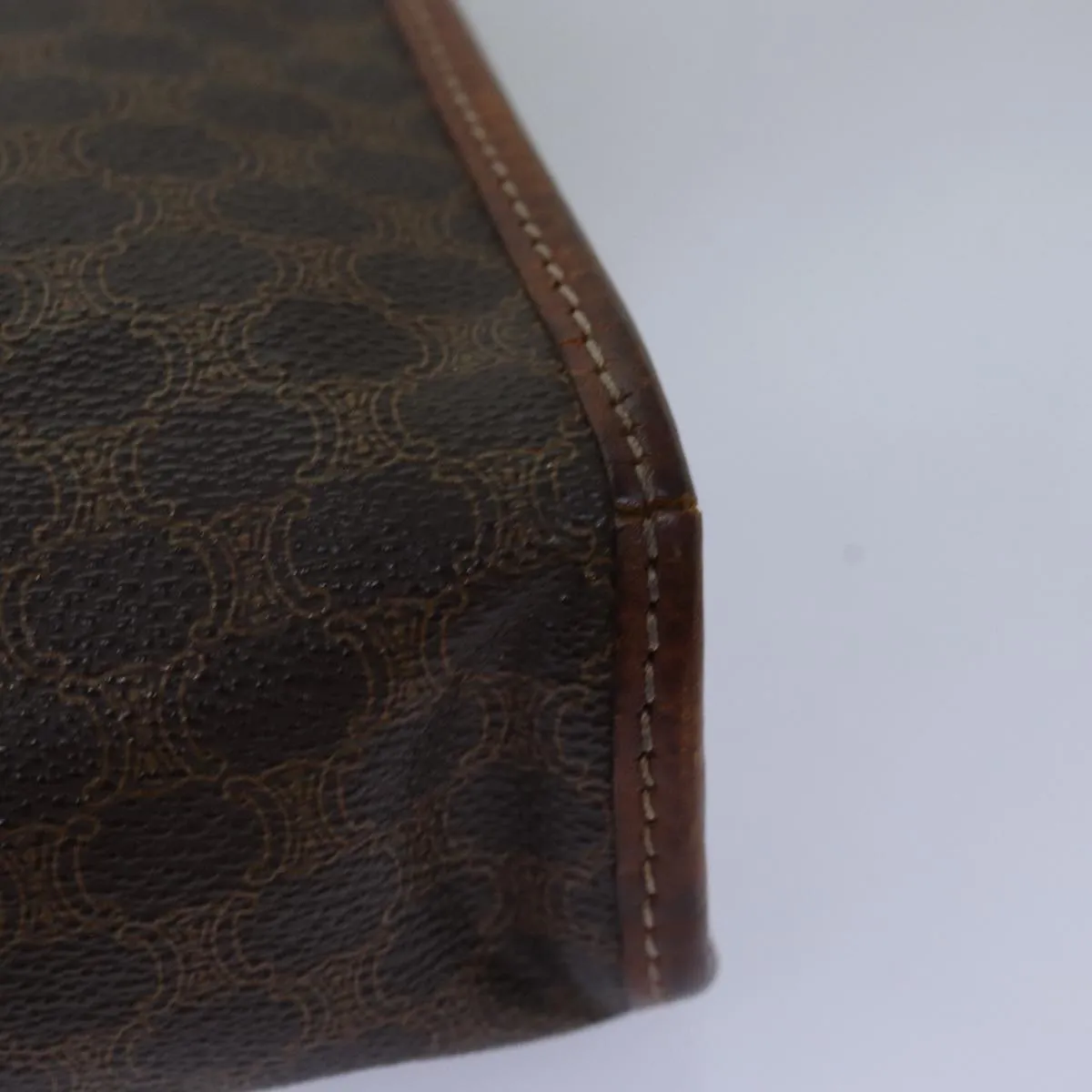CELINE Macadam Canvas Clutch Bag PVC Brown Auth bs14884