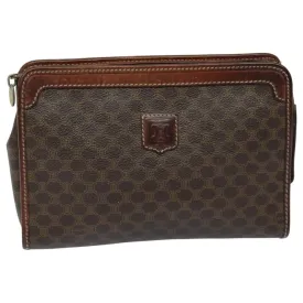 CELINE Macadam Canvas Clutch Bag PVC Leather Brown Auth bs15968