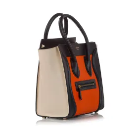 Celine Micro Luggage Tote Tricolor Leather Handbag