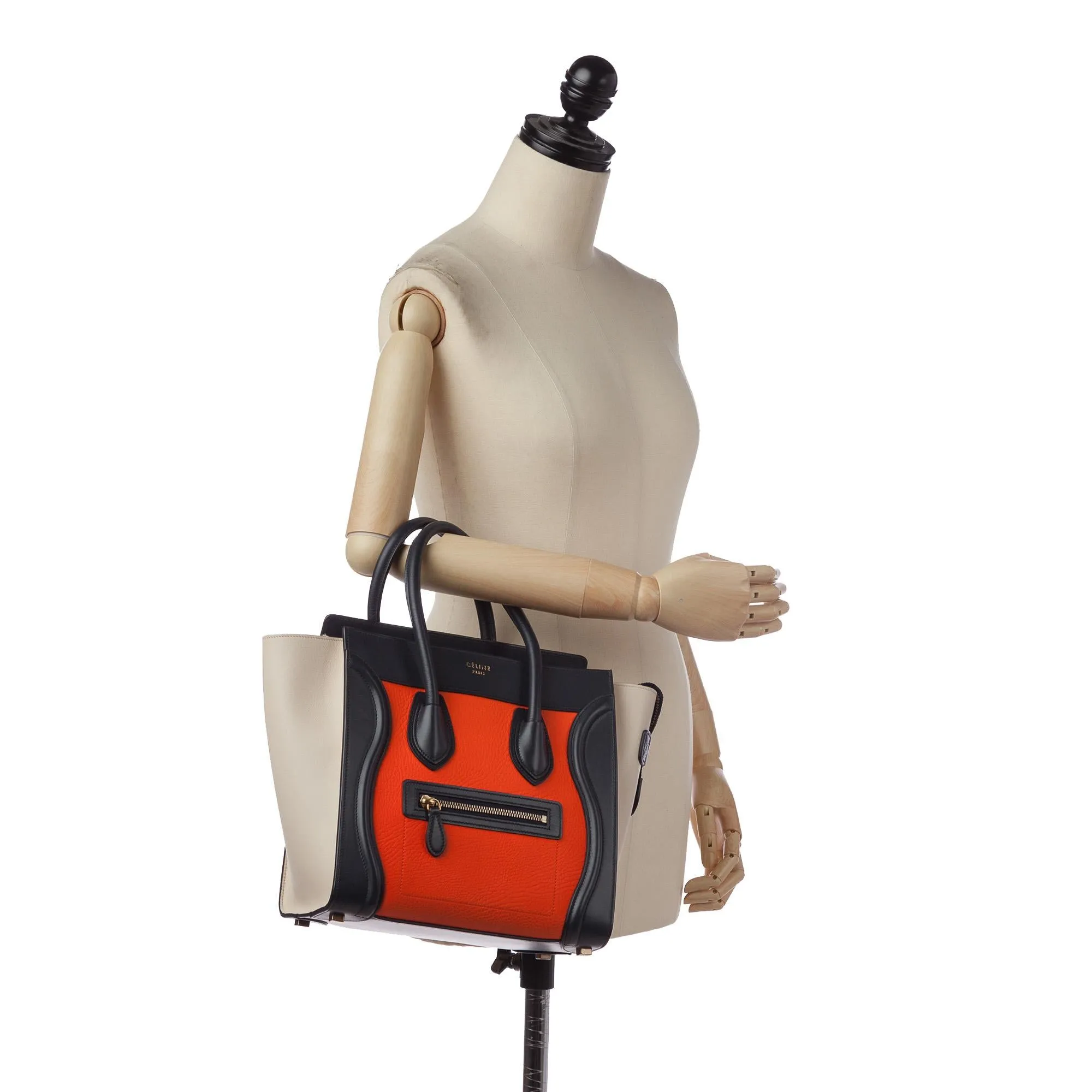 Celine Micro Luggage Tote Tricolor Leather Handbag