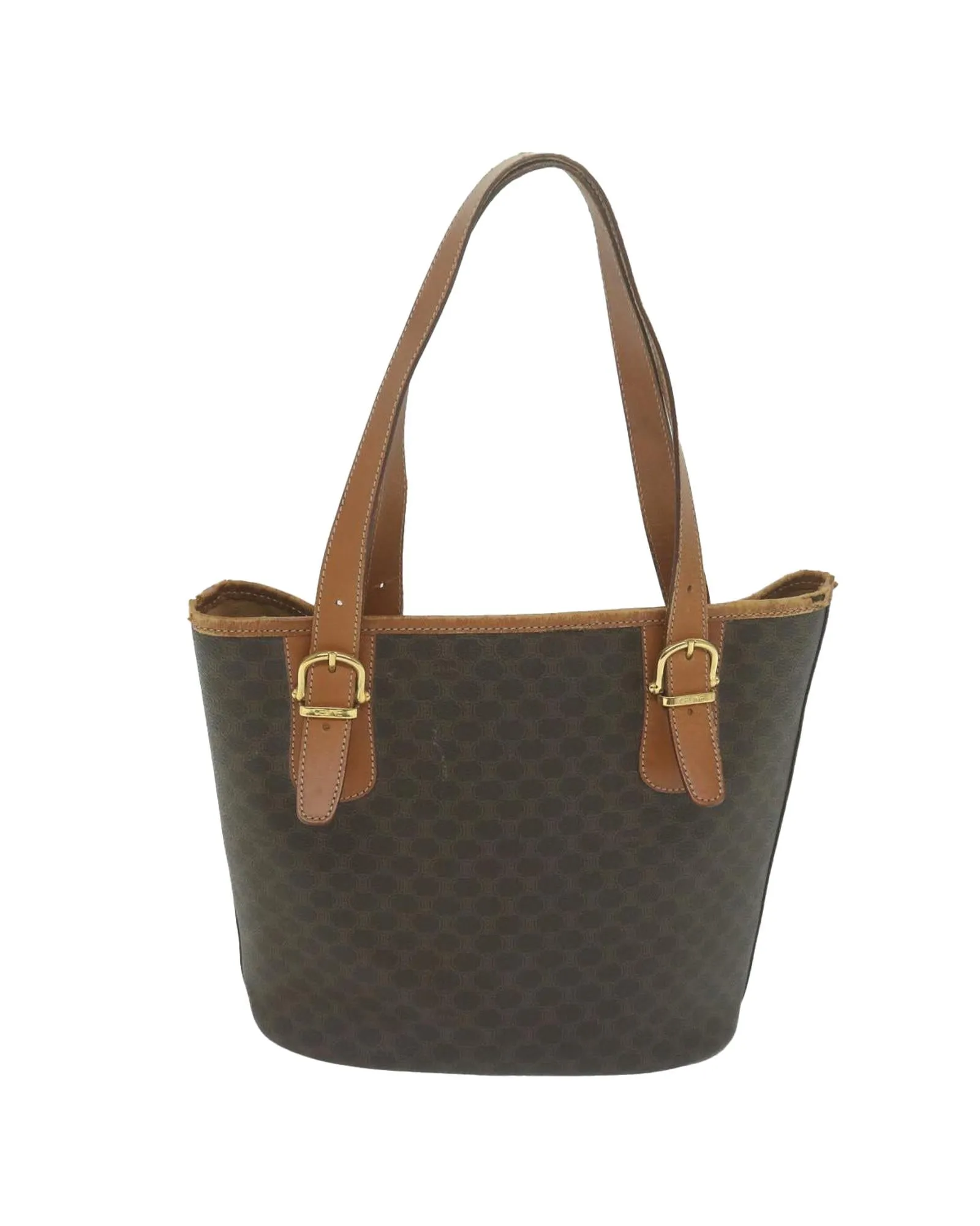 CELINE Trio Brown Canvas Leather Tote Bag