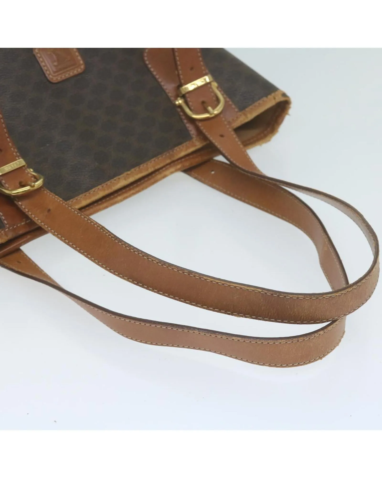 CELINE Trio Brown Canvas Leather Tote Bag